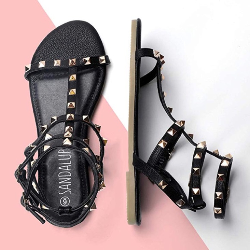 Rivets Studs Flat Sandal w Double Metal Buckle - Picture 3 of 6